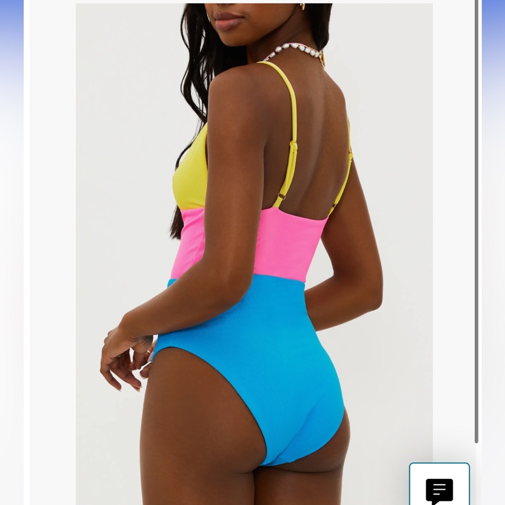 Beach Riot Colorblock One-Piece Swimsuit in Yellow Pink Blue - Picture 3 of 7